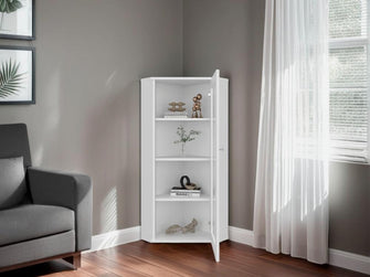Vitrina Esquinera Genova, Blanco, con una puerta y cuatro entrepaños