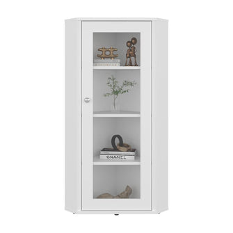 Vitrina Esquinera Genova, Blanco, con una puerta y cuatro entrepaños