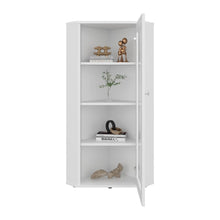 Vitrina Esquinera Genova, Blanco, con una puerta y cuatro entrepaños