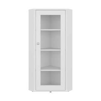 Vitrina Esquinera Genova, Blanco, con una puerta y cuatro entrepaños