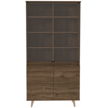 Alacena Nashira, Castaño, con Dos Puertas de Vidrio y Variedad de Entrepaños