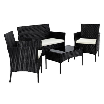 Juego de Sala Exterior Zafiro, Negro y Blanco, con Dos Sillas de Una Plaza y Una Silla de Dos Plazas