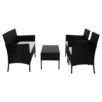 Juego de Sala Exterior Zafiro, Negro y Blanco, con Dos Sillas de Una Plaza y Una Silla de Dos Plazas