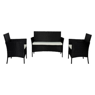 Juego de Sala Exterior Zafiro, Negro y Blanco, con Dos Sillas de Una Plaza y Una Silla de Dos Plazas