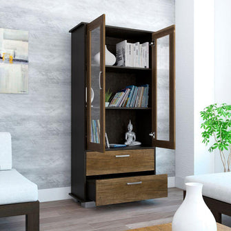 Vitrina Clasic, Wengue y Cobre, con Dos Cajones