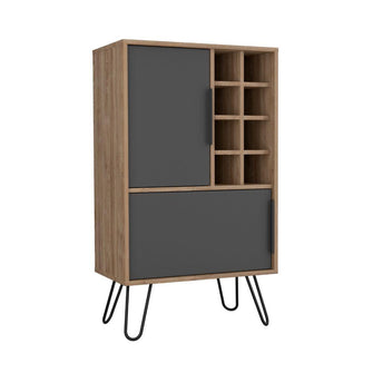 Bar Vany, Miel y Plata Oscuro, con Dos Puertas Abatibles, Espacio Para Almacenamiento de Vino y Patas de Acero