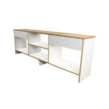 Combo de Entretenimiento Mesa TV Eco Plus (50x150x30) Blanco Fresno + Puff Redondo Colors