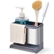 Dispensador Jabón de Platos Domura, Gris Oscuro y Metalizado, 3 en 1