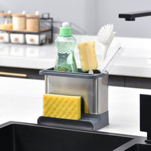 Dispensador Jabón de Platos Domura, Gris Oscuro y Metalizado, 3 en 1