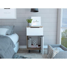 Mesa de Noche Wesley, Miel y Blanco, con Una Puerta y Un Cajón Organizador X2