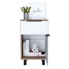 Mesa de Noche Wesley, Miel y Blanco, con Una Puerta y Un Cajón Organizador X2