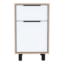 Mesa de Noche Wesley, Miel y Blanco, con Una Puerta y Un Cajón Organizador X2