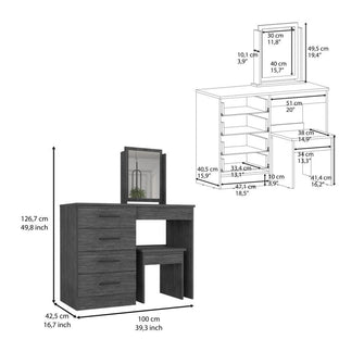 Mueble Tocador Wesley,Gris, con Cuatro Cajones Para Ubicar Maquillaje