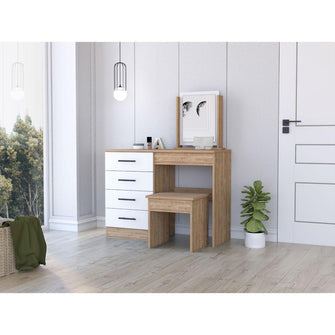 Mueble Tocador Wesley, Miel y Blanco, con Cuatro Cajones Para Ubicar Maquillaje  ZF