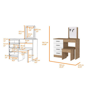 Mueble Tocador Wesley, Miel y Blanco, con Cuatro Cajones Para Ubicar Maquillaje  ZF