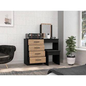Mueble Tocador Wesley, Wengue y Miel, con Cuatro Cajones Para Ubicar Maquillaje  ZF