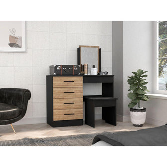 Mueble Tocador Wesley, Wengue y Miel, con Cuatro Cajones Para Ubicar Maquillaje  ZF