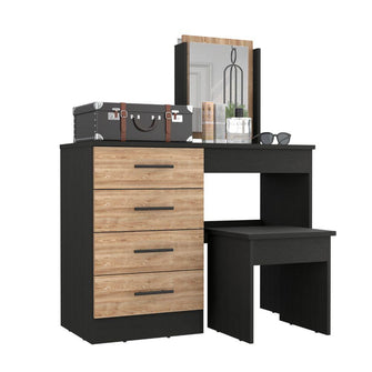 Mueble Tocador Wesley, Wengue y Miel, con Cuatro Cajones Para Ubicar Maquillaje  ZF