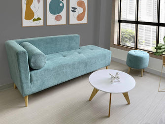 Combo sala Sofa (66x163x64) + Puff Verde Menta + Mesa de Centro