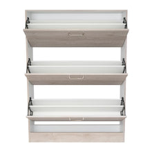 Zapatero Seúl, Humo y Blanco Nevado, con Tres Puertas Abatibles con Manijas Metálicas