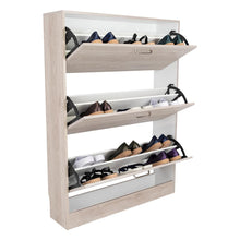 Zapatero Seúl, Humo y Blanco Nevado, con Tres Puertas Abatibles con Manijas Metálicas