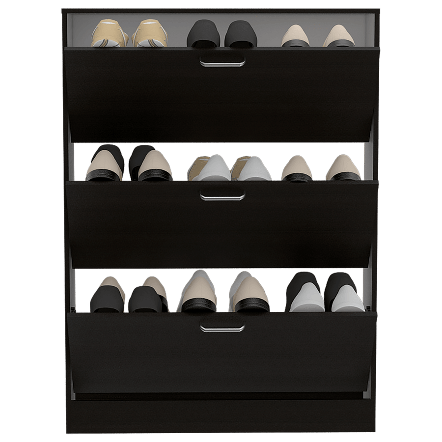 Zapatero Merlín, Wengue y Blanco, con Tres Puertas Abatibles con Manijas  Metálicas