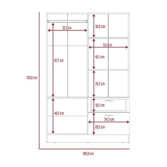 Closet Zoa, Chocolate y Blanco, con Cuatro Puertas Batientes, Un Cajón y Un Tubo Para Colgar Ropa