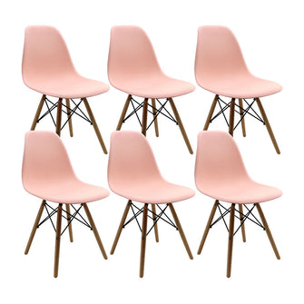 Kit por 6 sillas Eames Patas En Madera para comedor, sala, restaurante - Salmon