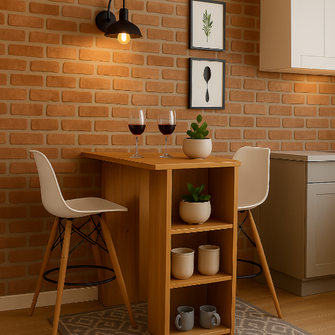 Barra de Cocina 101.5x100x40cm Madera + 2 Sillas Bar Eam Blanca