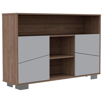 Mueble Multiusos Orus, Miel y Blanco, con Cuatro Puertas y Patas de Acero