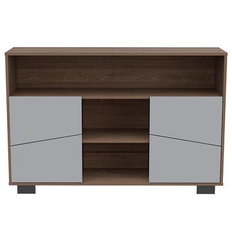 Mueble Multiusos Orus, Miel y Blanco, con Cuatro Puertas y Patas de Acero