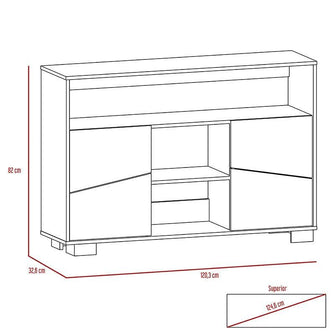 Mueble Multiusos Orus, Miel y Blanco, con Cuatro Puertas y Patas de Acero