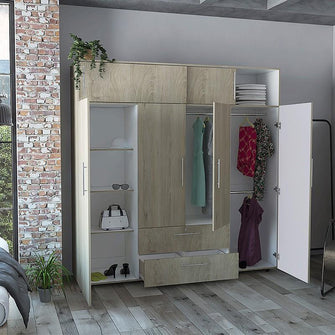 Closet Babel, Beige y Blanco, con Cuatro Puertas Abatibles y Cuatro Cajones Multiusos