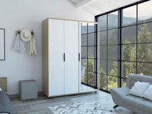 Closet Wesley con Espejo, Beige y Blanco, con Un Tubo Cromado y Amplio Espacio Para Organizar
