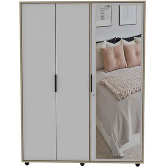 Closet Wesley con Espejo, Beige y Blanco, con Un Tubo Cromado y Amplio Espacio Para Organizar