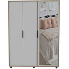 Closet Wesley con Espejo, Beige y Blanco, con Un Tubo Cromado y Amplio Espacio Para Organizar