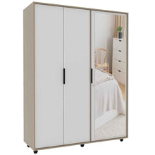 Closet Wesley con Espejo, Beige y Blanco, con Un Tubo Cromado y Amplio Espacio Para Organizar