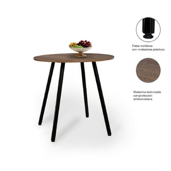 Combo Comedor redondo 4p (75x80x80) Amaretto + 4 sillas negras