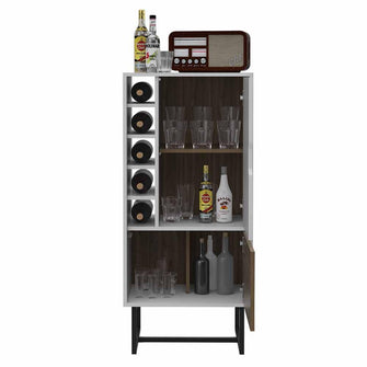 Bar Tesla, Blanco y Gales, con Patas Metálicas y Variedad de Entrepaños