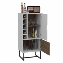 Bar Tesla, Blanco y Gales, con Patas Metálicas y Variedad de Entrepaños