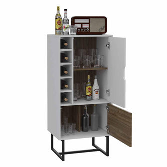 Bar Tesla, Blanco y Gales, con Patas Metálicas y Variedad de Entrepaños
