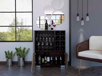 Bar Enzo, Caoba y Miel, con Dos Puertas y Espacio Para Botellas y Porta Copas