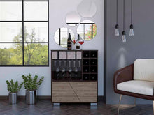 Bar Enzo, Caoba y Miel, con Dos Puertas y Espacio Para Botellas y Porta Copas