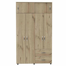 Closet Macarena, Café Claro y Blanco, con Dos Puertas Corredizas y Variedad de Entrepaños