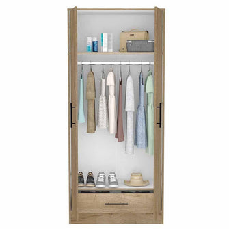 Closet Omaira, Café Claro y Blanco, con Entrepaños y  Amplios Cajones