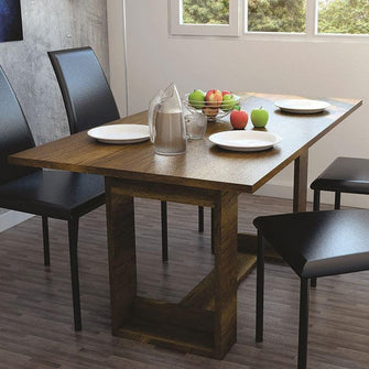 Combo Comedor Volder, Cobre y Wengue, Incluye Cuatro Sillas Negras