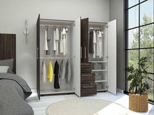 Closet Poche, Chocolate y Blanco, con Tres Cajones Organizadores y Tres Tubos Cromados