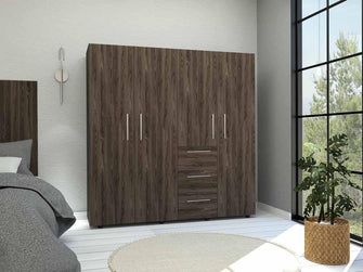 Closet Poche, Chocolate y Blanco, con Tres Cajones Organizadores y Tres Tubos Cromados