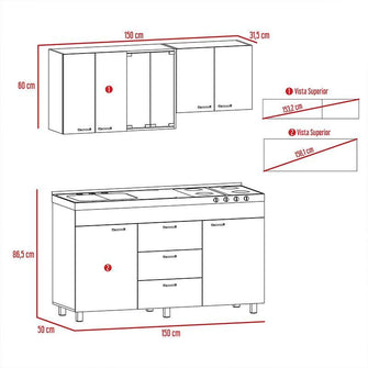 Cocina Integral Venecia, Gris y Blanco, Incluye Mesón izquierdo En Acero Inoxidable