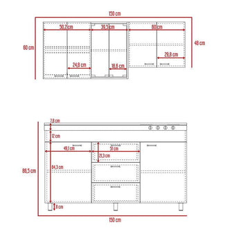 Cocina Integral Venecia, Gris y Blanco, Incluye Mesón izquierdo En Acero Inoxidable